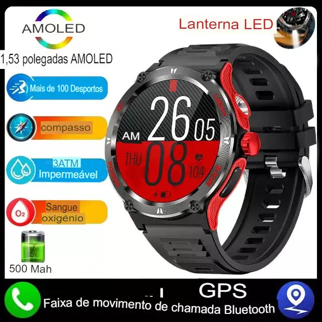 Relógio Inteligente Bluetooth Chamada GPS, Rastreador 500MAh, Frequência Cardíaca, Rastreador de Fitness 3ATM, À Prova D'Água