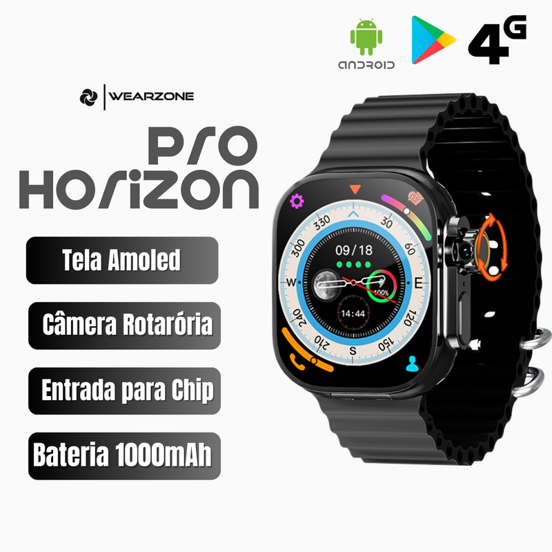 Celular de pulso, Smartwatch Horizon Pro, Original, 4GB RAM, Amoled, Câmera Rotatória + Nfc, 16gb de memoria