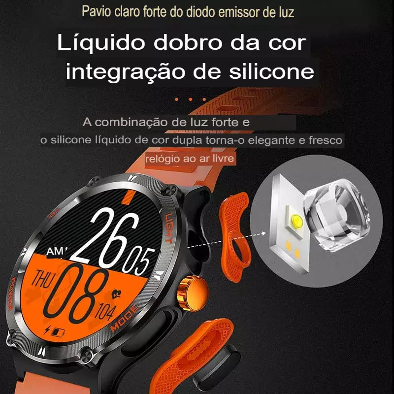 Relógio Inteligente Bluetooth Chamada GPS, Rastreador 500MAh, Frequência Cardíaca, Rastreador de Fitness 3ATM, À Prova D'Água