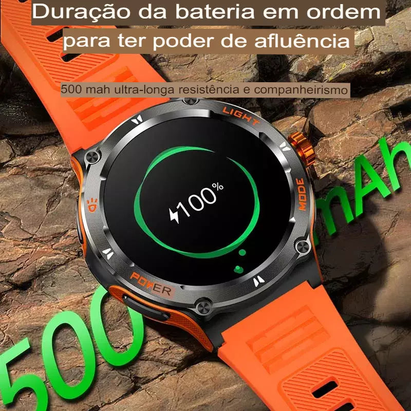 Relógio Inteligente Bluetooth Chamada GPS, Rastreador 500MAh, Frequência Cardíaca, Rastreador de Fitness 3ATM, À Prova D'Água