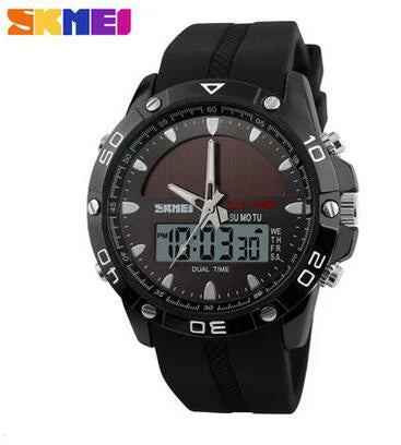 Relógio À Prova D'Água, Energia Solar, Esportes, Relógio Casual Masculino, 2 Fusos Horários Digital Quartzo LED - JV Ofertas Online