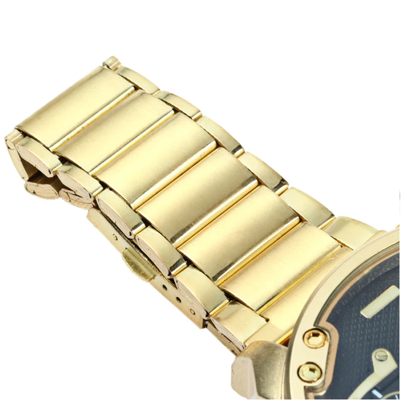 Relógio masculino de luxo com pulseira de aço dourado, relógios de quartzo masculinos, - JV Ofertas Online