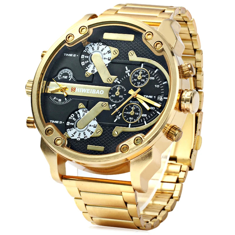 Relógio masculino de luxo com pulseira de aço dourado, relógios de quartzo masculinos, - JV Ofertas Online