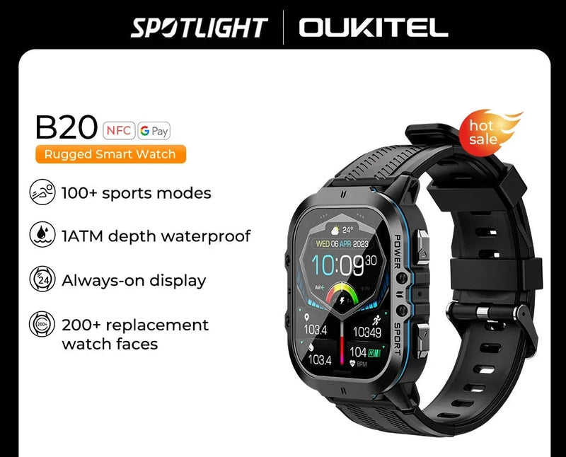 Relógio Oukitel Sports Smartwatch para homens, Smartwatch robusto, 350mAh, BT 5.2, Display AMOLED de 1,96 ", BT20 - JV Ofertas Online