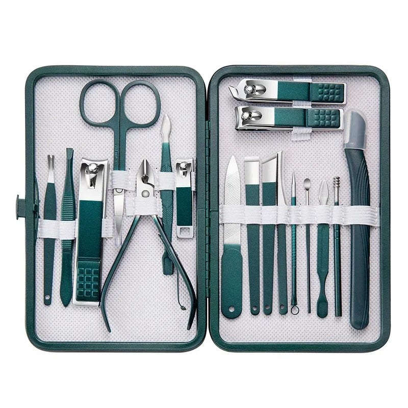 Kit 18Pcs Aço Inoxidável , Manicure Pedicure Conjunto De Ferramentas De Unhas Com Estojo De Viagem - JV Ofertas Online