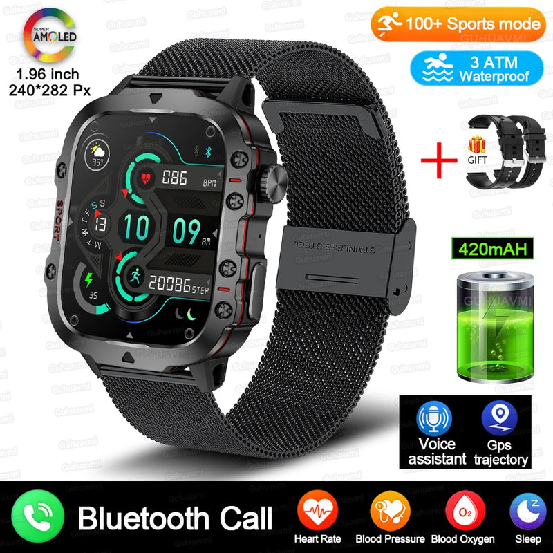 Relógio inteligente militar robusto masculino para Android IOS Ftiness Watches IP68 à prova d'água - JV Ofertas Online