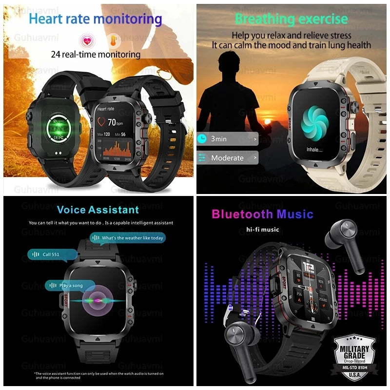 Relógio inteligente militar robusto masculino para Android IOS Ftiness Watches IP68 à prova d'água - JV Ofertas Online