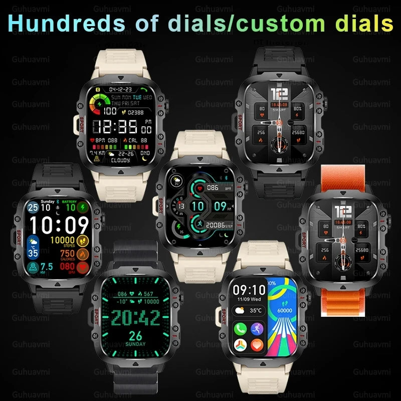 Relógio inteligente militar robusto masculino para Android IOS Ftiness Watches IP68 à prova d'água - JV Ofertas Online