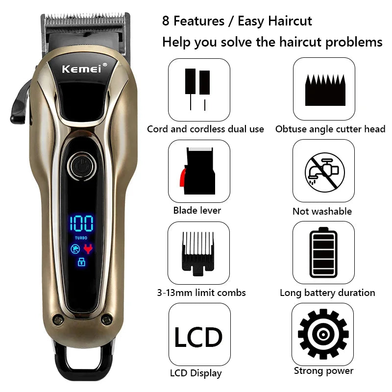 Professional Hair Clipper Kit Rechargeable Electric Barber Hair Trimmer Thinning Beard Trimmer Cordless Corded Machine