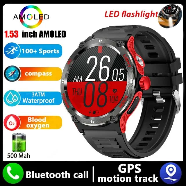 Relógio Amoled Smart Watch atende homens como mulheres, Huawei, Xiaomi, Robusto Militar Bluetooth Chamada, GPS Track, 500mAh, 3ATM Smartwatch Impermeável - JV Ofertas Online