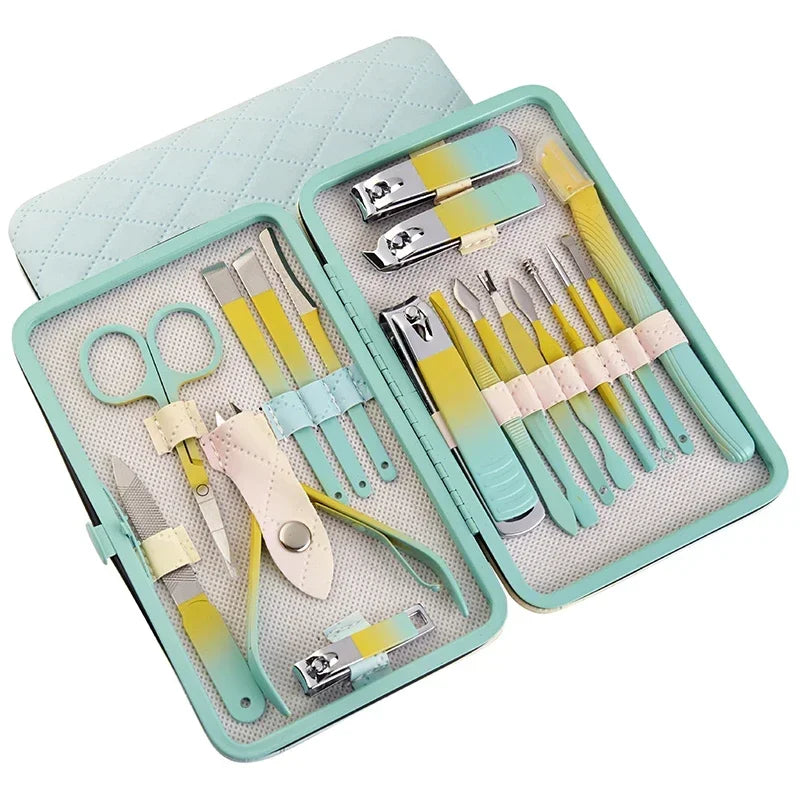 Kit 18Pcs Aço Inoxidável , Manicure Pedicure Conjunto De Ferramentas De Unhas Com Estojo De Viagem - JV Ofertas Online